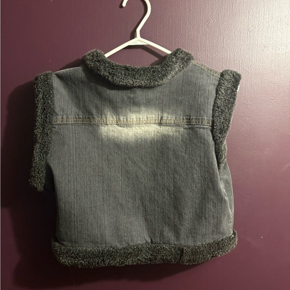 Gray Denim Vest with Faux Fur Trim - Picture 2 of 2